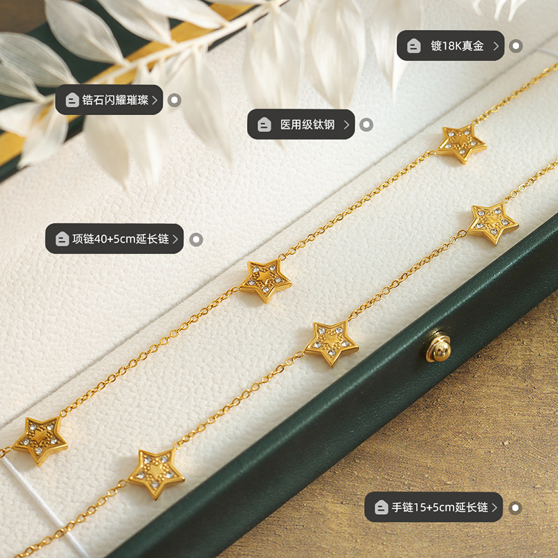 Europea y Americana de cinco puntas de circón Luz de lujo todo fósforo collar pulsera mujer transfronteriza de titanio de acero de la vendimia joyería al por mayor traje de la joyería