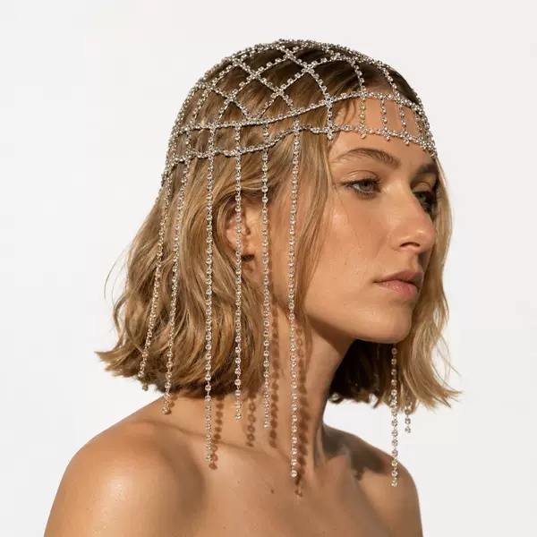 Amazon's new mesh tassel hair chain, high-end rhinestone hollow-out headpiece, runway accessory for women