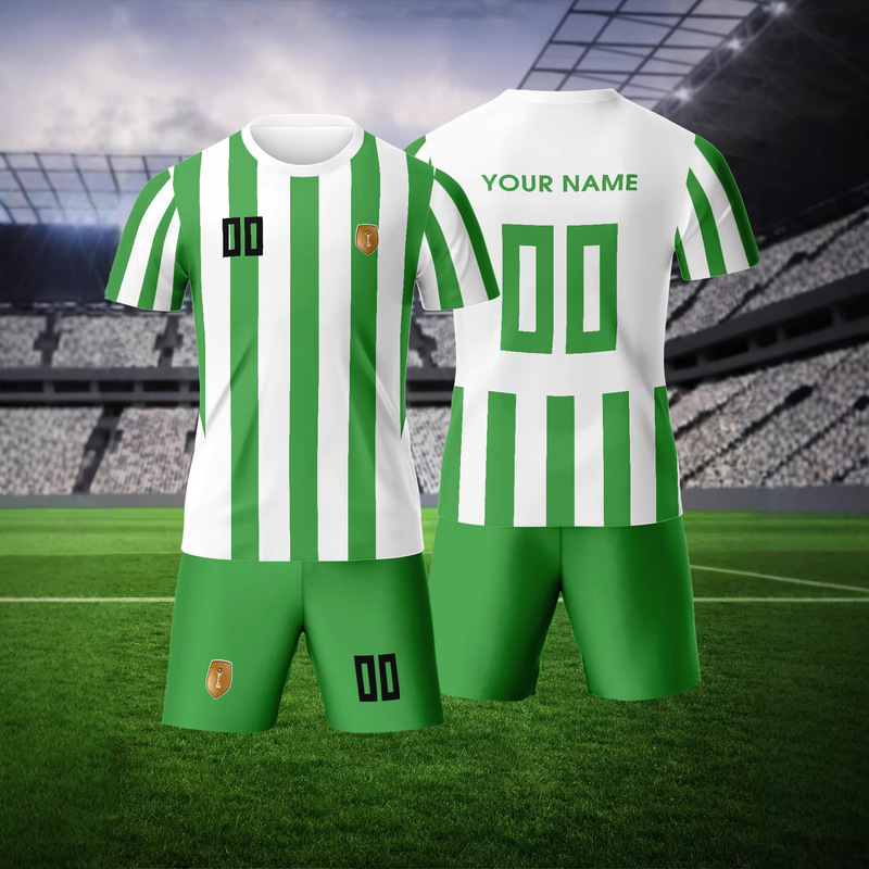 World Cup Betis Green and White Striped Football Training Uniform Set with Fresh Color Scheme and Champion Trophy Badge Cross-Border