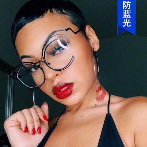 Folding curved legs cat-eye large frame hollow flat mirror  new metal glasses frame ins concave shape anti-blue light