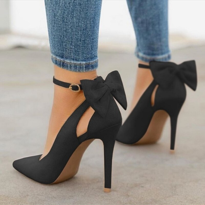 New sweet bow-tie pointed-toe shallow single shoes, stiletto high heels, wish foreign trade shoes, size 40-43 large size shoes New sweet bow-tie pointed-toe shallow single shoes, stiletto high heels, wish foreign trade shoes, size 40-43 large size shoes