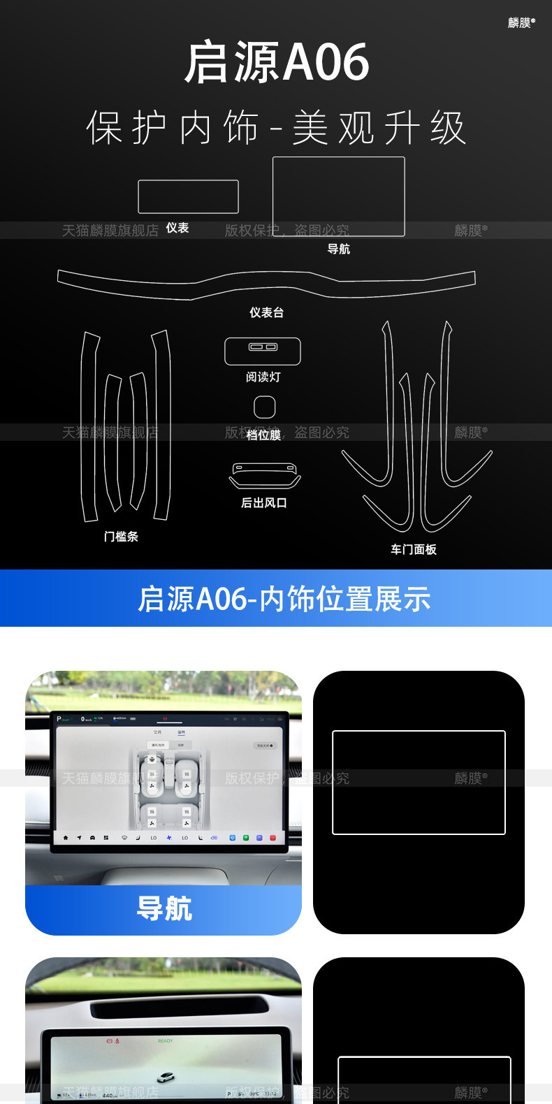 Suitable for Changan Qiyuan A06 Interior Navigation Car Screen Protective Film, Central Control Screen Tempered Film, Gear Handle Accessories, Modification Parts