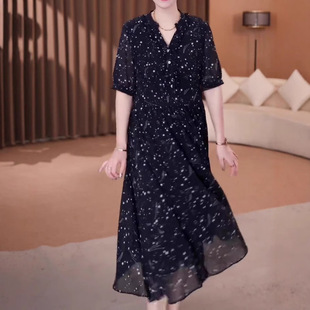 2025 Summer Fashion Casual Floral Chiffon A-Line Plus Size Loose Slimming 120kg Mom Dress Women's Clothing