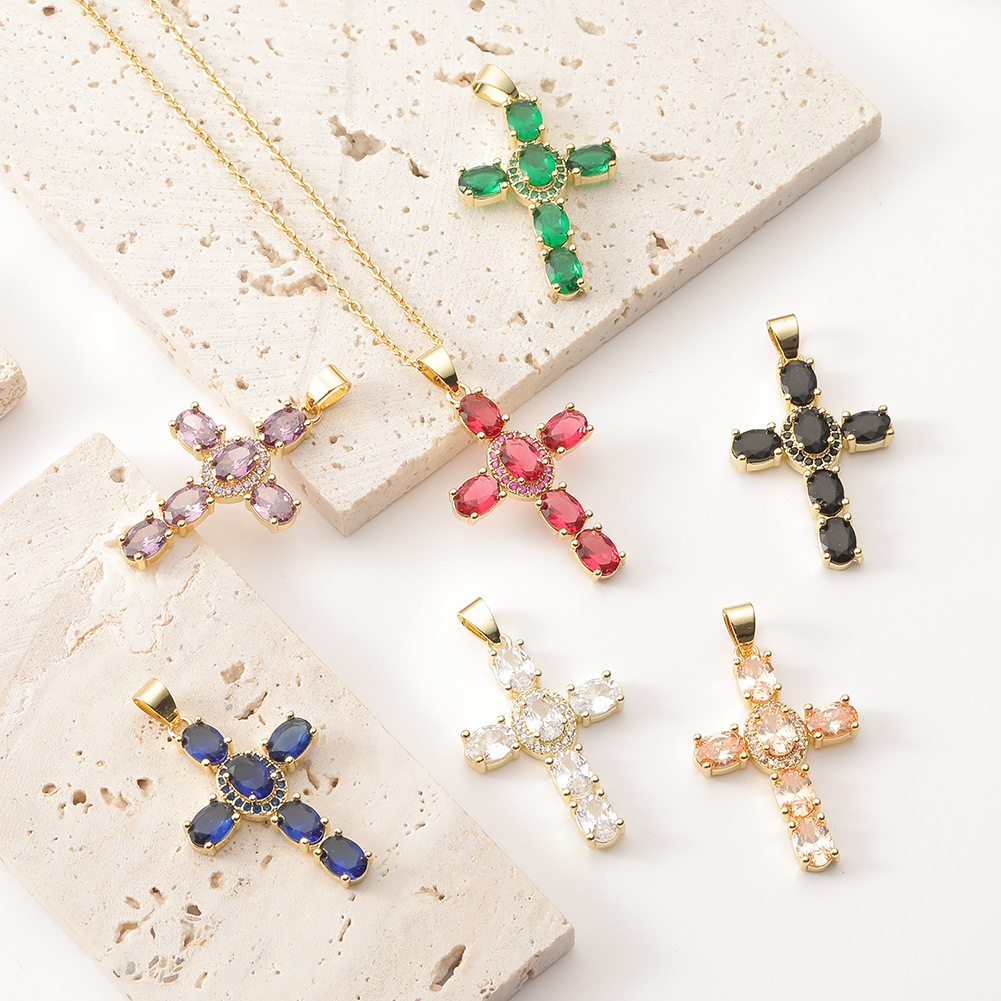 fashion copper micro-inlaid cross pendant religious creative necklace