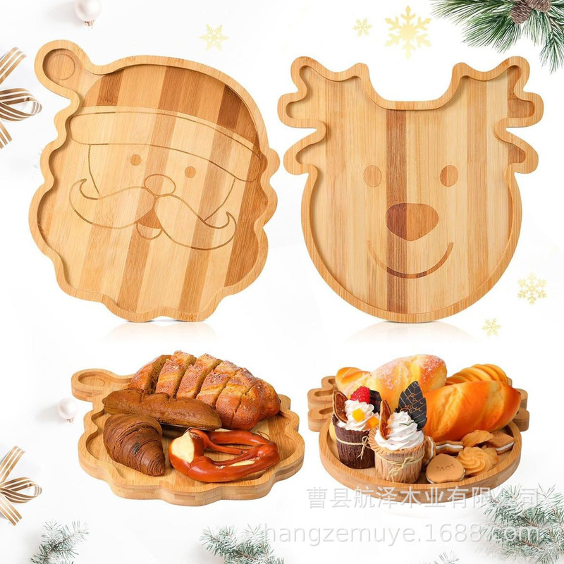 Christmas Theme Wooden Tray Children's Dim Sum Cake Food Supplementary Plate Santa Elk Candy Cake Plate
