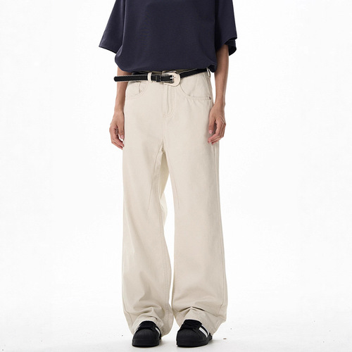 JIAMU American-style colors, high-street clean-fit versatile unisex casual pants—wide-leg, loose, and straight-cut
