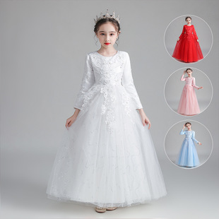 Girls' Princess Dress Poncho Long Dress 2023 New Autumn and Winter Children's Dress Flower Girl's Wedding Dress Performance Dress Thickened