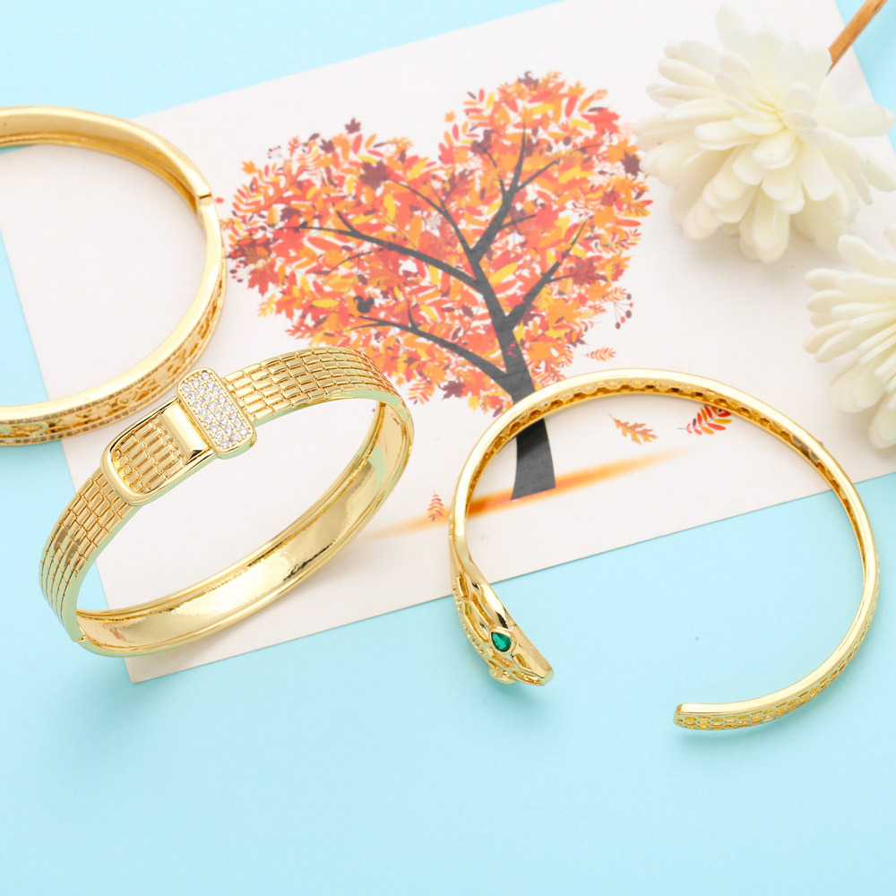 Retro Geometric Animal Copper Bangle Plating Zircon Copper Bracelets