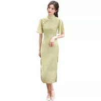 Beizhiyun нежный и элегантный женский зеленый цветочный Cheongsam, новинка лета 2023, улучшенный молодежный стиль с короткими рукавами
