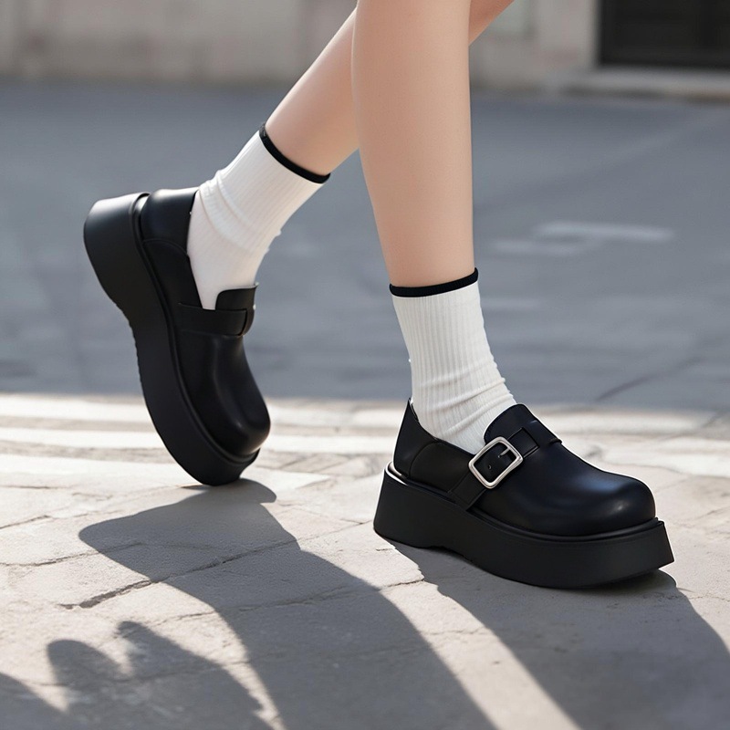 Red popularidad retro cinturón hebilla universal zapatos de cuero para mujeres 2026 primavera nuevo estilo británico con suela gruesa aumentando la altura de los zapatos Lefour image 3