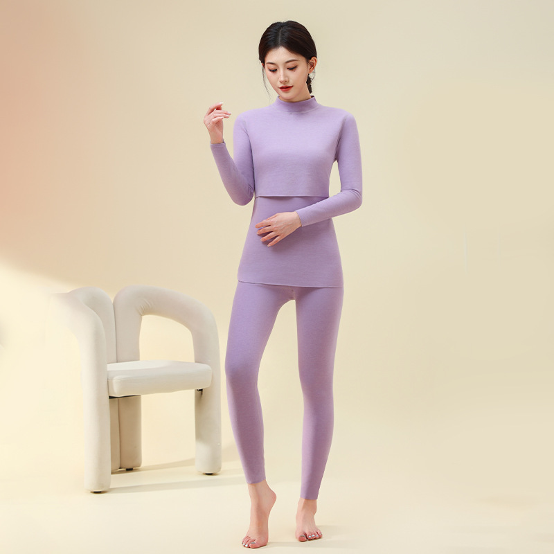 妊婦保温下着産後秋衣秋ズボンセット授乳服授乳服底グラフェン月子服秋冬|undefined