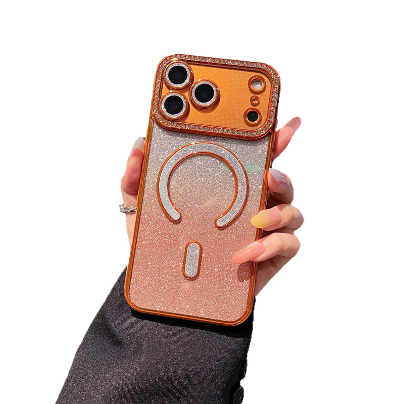 适用iPhone17pro手机壳渐变闪粉磁吸苹果16闪钻镜头膜防摔保护套|undefined