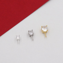 S925纯银半孔珍珠DIY配件银配饰单锆珠托万能吊坠空托镶钻吊坠托