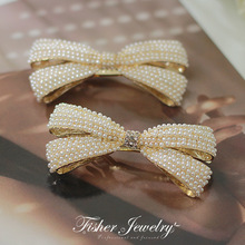 半扎发夹弹簧夹蝴蝶结发夹女后脑勺珍珠发卡气质侧边刘海夹子发饰