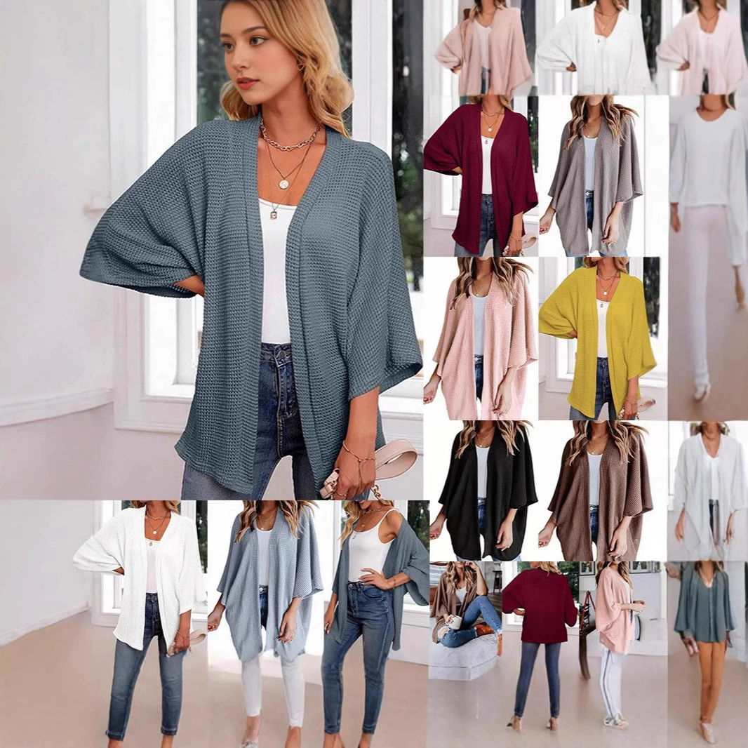 2024 Amazon Independent Station Европа-Америка осень-зима рыхлый кардиган с семью рукавами свитер вязаный топ для женской одежды