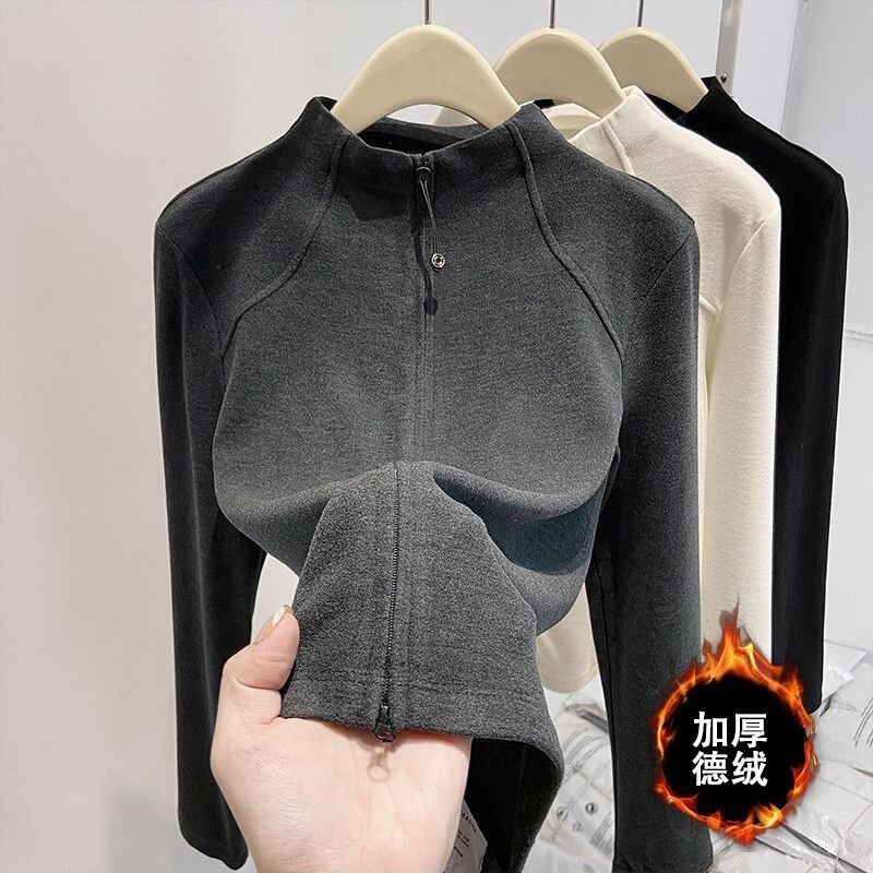 Half-turtleneck fleece autumn and winter base layer 2025 slimming new spring and autumn plus-size zip-up cardigan jacket slim-fit sweatshirt Half-turtleneck fleece autumn and winter base layer 2025 slimming new spring and autumn plus-size zip-up cardigan jacket slim-fit sweatshirt