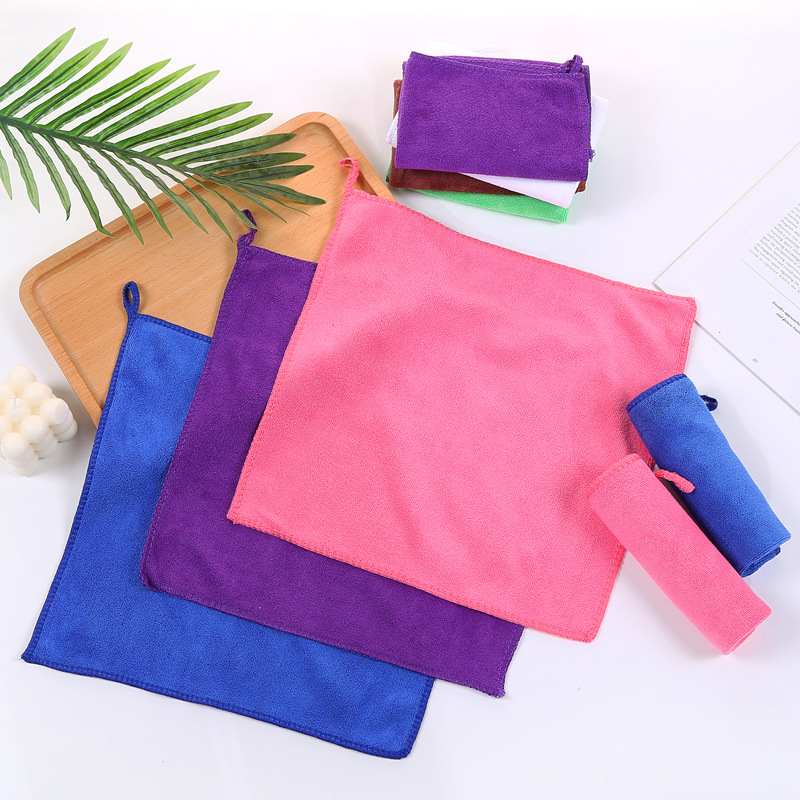 素色方巾 超細纖維幼兒園寶寶小方巾柔軟吸水速幹純色30*30手帕