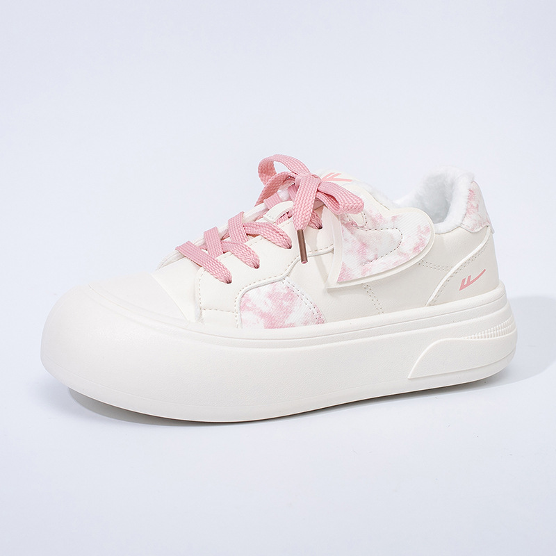Huili nuevo calentamiento de terciopelo, zapatos blancos de suela gruesa, zapatos de skate de moda de invierno para mujeres, zapatos de algodón altos y hermosos juveniles.