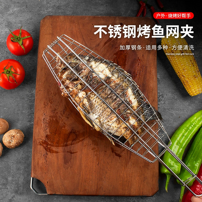 Baked fish clip stainless steel round household commercial use bold rectangular barbecue mesh shelf wholesale
