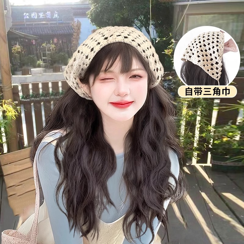Pelucca completa sombrero de mujer cabello de verano turbante de triángulo pelucca larga rizada pelucca media cubierta