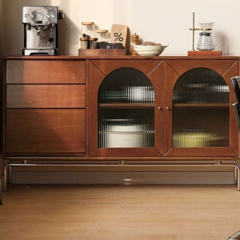 Скандинавский средневековый буфет из цельного дерева, французский ретро стеклянный шкаф, ресторан, домашняя стена, шкафчик для хранения из цельного дерева