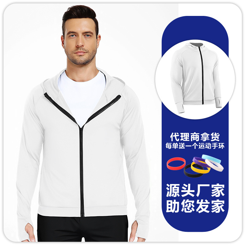 Camiseta con cremallera encapuchada de hombre con agujeros de pulgar, doble bolsillo para montar, entrenar, correr, chaqueta de fitness image 8