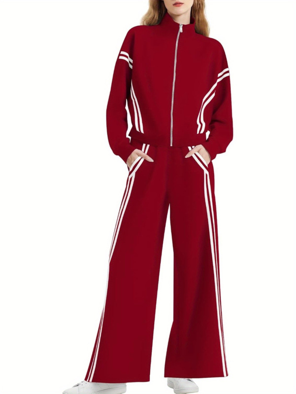 Women's 2 Piece Outfits Zip Up Sweatshirt Contrast Striped|undefined