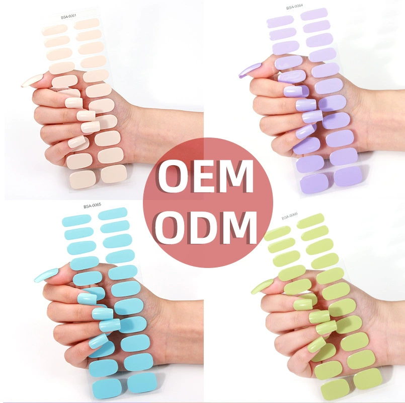 Трансграничные 2024 гелевые наклейки для ногтей без выпечки сплошной цвет полуотвержденные наклейки для ногтей оптом gel nail strips