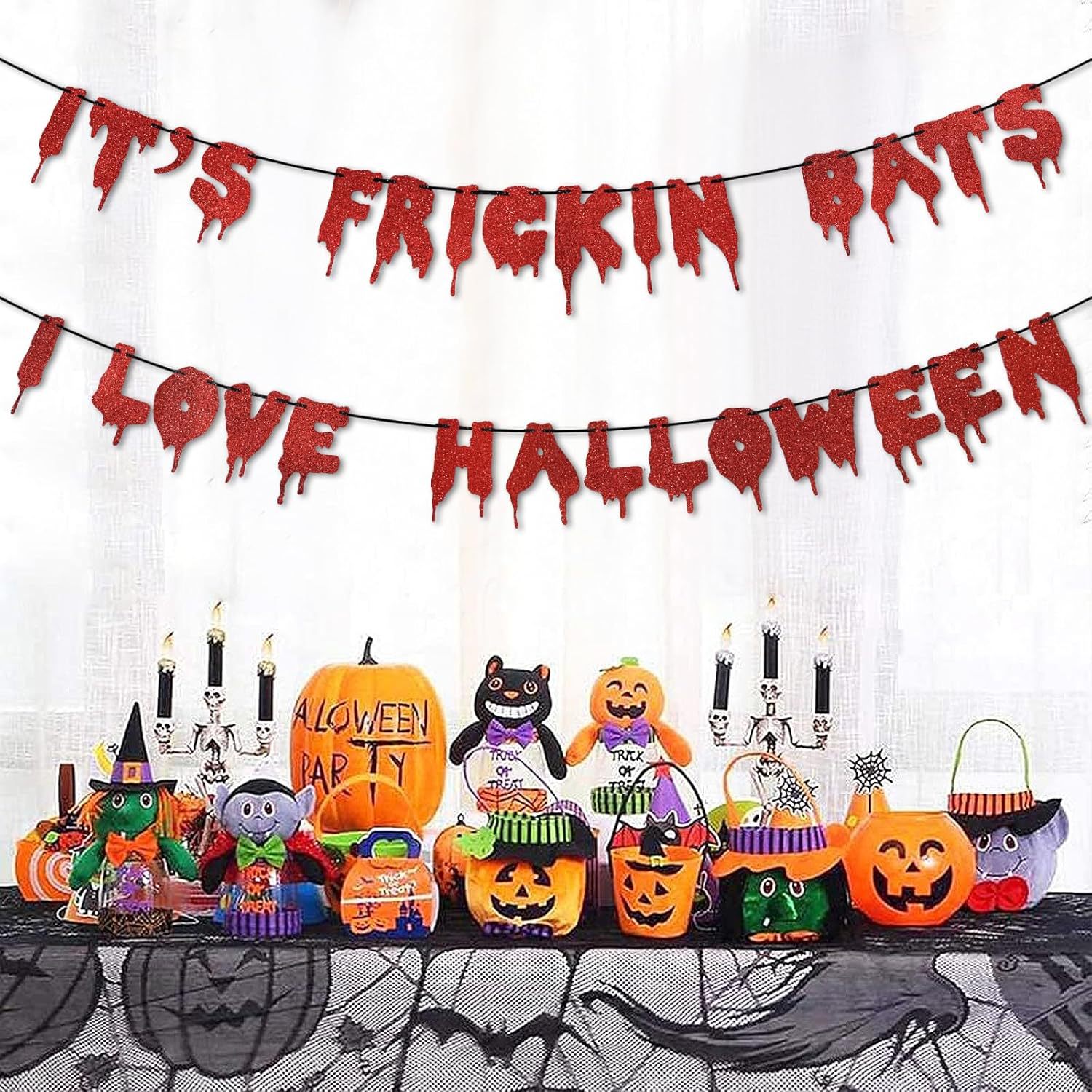 Es Frickin Bats Halloween gota de sangre estilo banner decoración de fiesta de Halloween polvo flash pull bandera