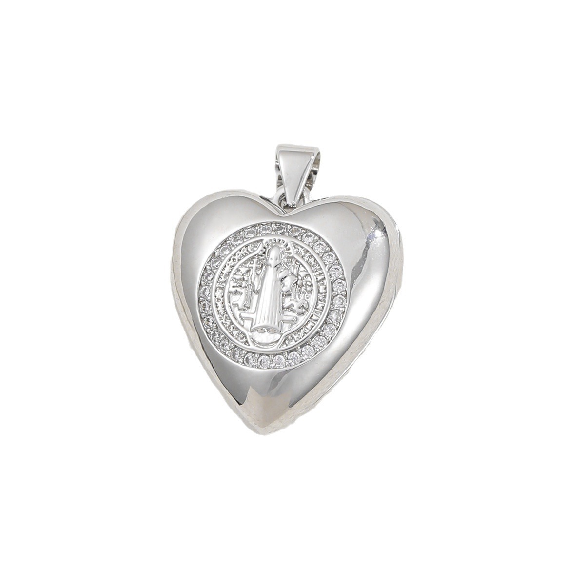 Colgante de circonio con incrustaciones en forma de corazón de Nuestra Señora de nicho europeo y americano, plateado, retro creativo collar de luna, joyería femenina al por mayor