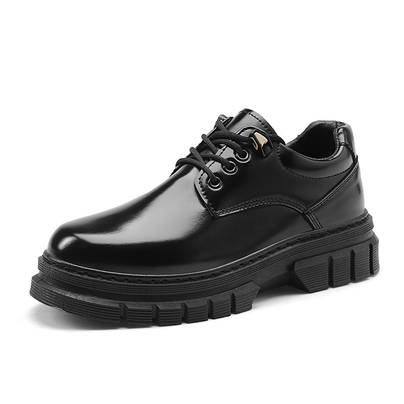 Zapatos casuales de cuero para hombres otoño nuevos lazos negros ropa de trabajo diaria cabeza redonda alta zapatos de cuero para hombres