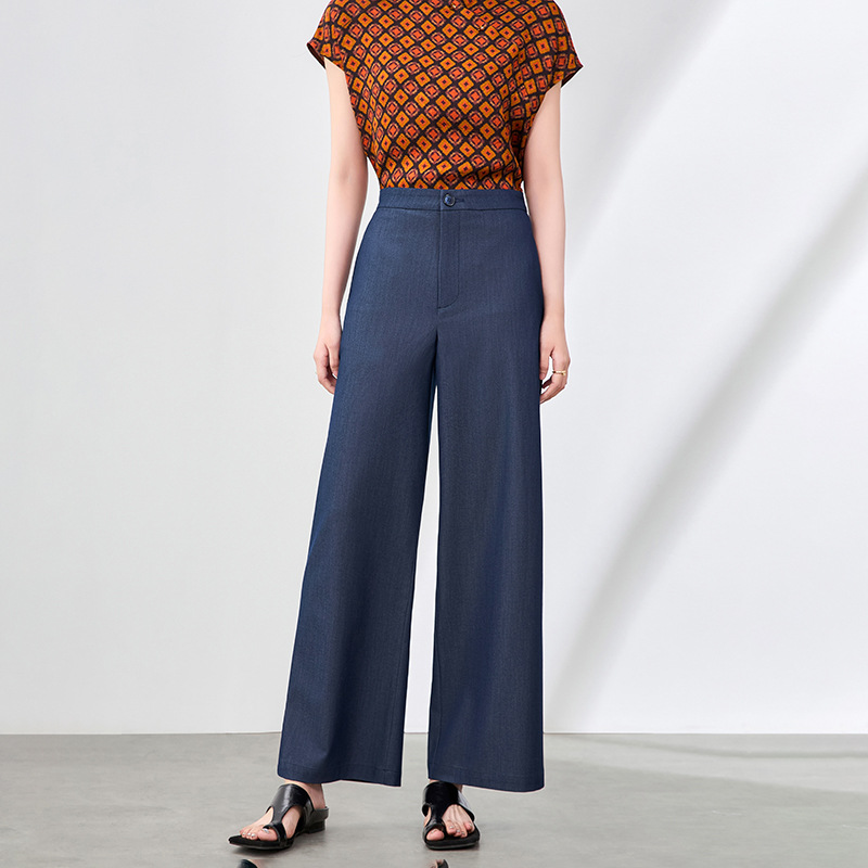 Quần culottes nữ ống rộng dáng suông vải mát lạnh — Màu xanh lam