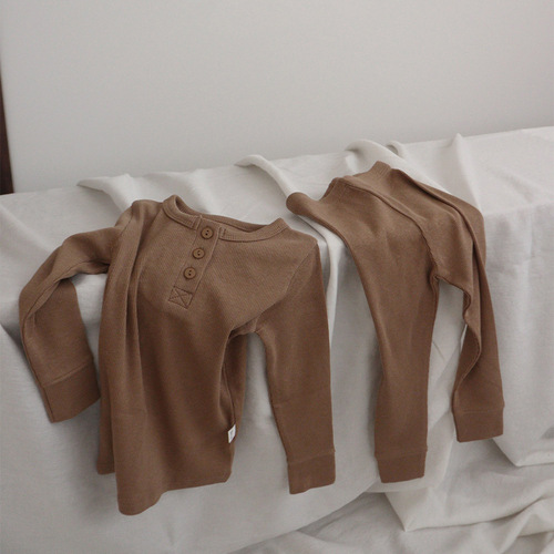 Cotton Small Pit Strip Set Korean Style Base Layer Children's Pajama Set Air Conditioner Two-Piece Pajama Spring and Autumn Children's Clothing Wholesale Antibacterial