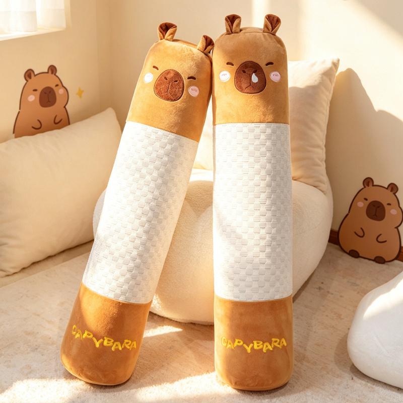 Almohada Cilíndrica de Capibara de Terciopelo y Algodón PP Suave para Cama image 2