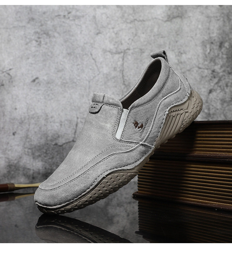 Giày nam cổ thấp kiểu Martin da thật size lớn, đế bằng, dây thun — D2085 màu kaki, D2085 màu xám chi tiết 27