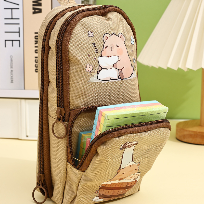 Mochila escolar de dibujos animados coreanos, estuche para lápices, caja de papelería de gran capacidad Kapibala, bolso de papelería de alto valor de estilo ins lindo