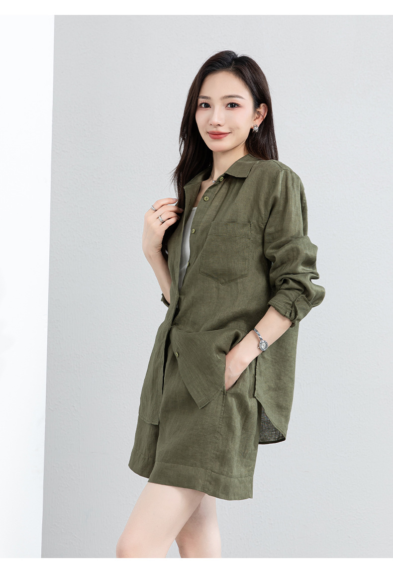 Bộ đồ linen nữ mùa hè áo sơ mi phối quần short dáng rộng — Quần short - 86185 ngày xanh chi tiết 27