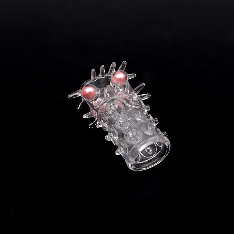 Textured TPE Penis Sleeve with Locking Ring, Large Bumps and Beads, Random Color — detail image 9