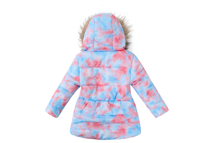 Roupas infantis Novas meninas inverno longo com capuz gola de pele casaco de algodão estampado jaqueta de algodão infantil_voghion.com