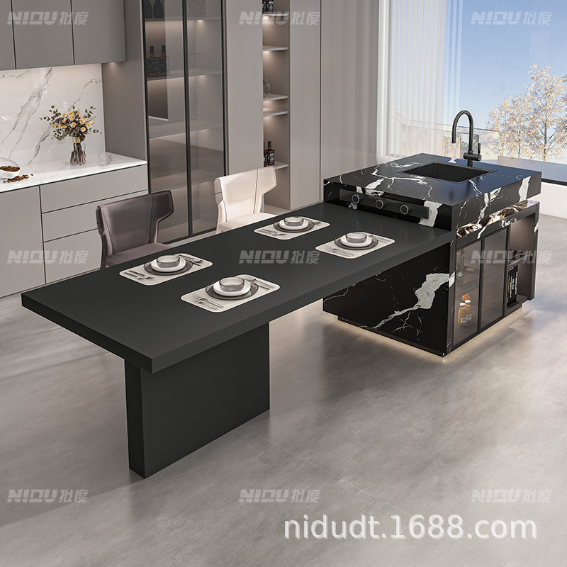 Mesa de comedor de la isla de plancha de roca integrada gabinete de guía de cocina abierta pequeña mesa de bar de la isla de la mesa antibacteriana