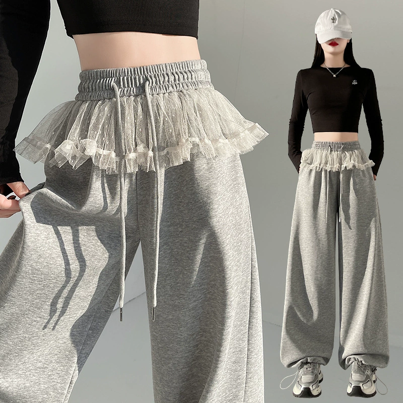 Cute lace summer trousers for leisure, lace dress, loose straight fit