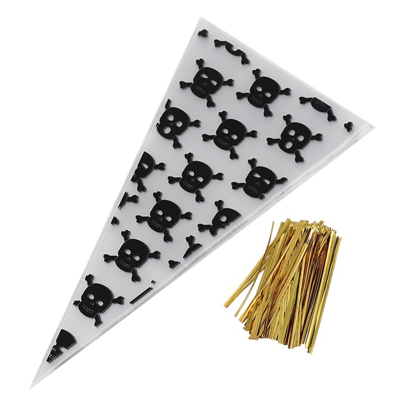 Spot transfronterizo bolsa de dulces de Halloween embalaje para hornear bolsa triangular de plástico opp bolsa de bocadillos de color calabaza galletas