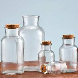 现货批发木塞加厚透明圆柱玻璃香薰瓶大口试剂瓶玻璃瓶 印制logo