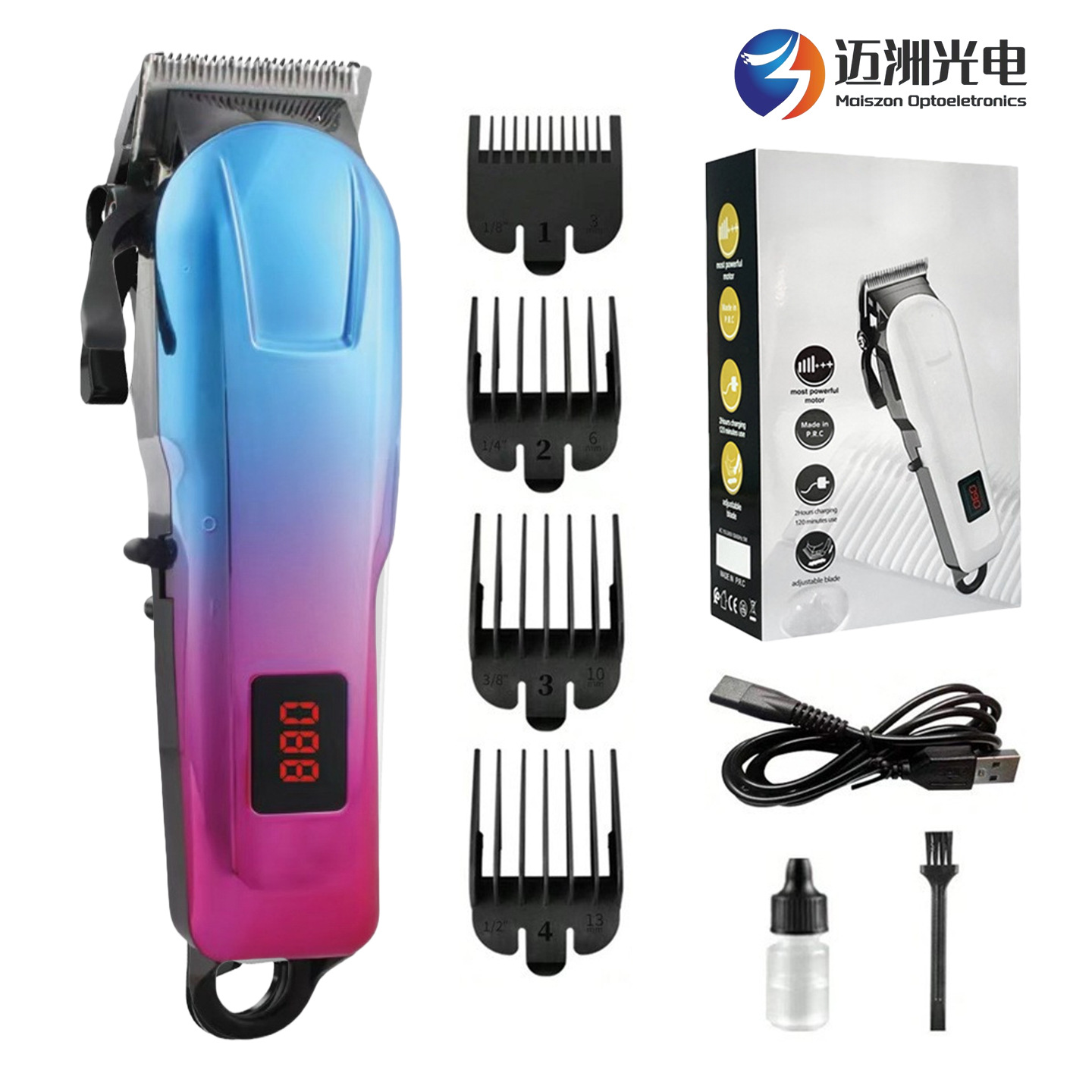 Cortadora de Pelo Recargable con Batería de Litio, Éxito de Ventas Transfronterizo, con Pantalla LCD para Uso Doméstico y en Salón, Cortadora de Pelo Eléctrica Profesional