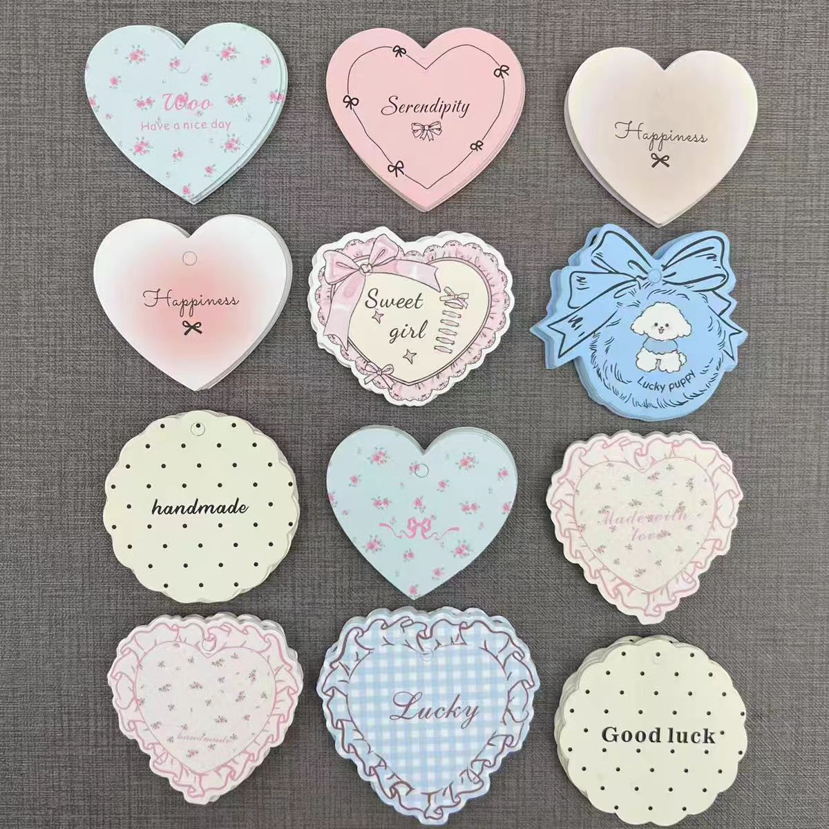 对折卡片发圈纸卡卡通印刷彩色可爱爱心花朵头绳吊牌可定 制logo