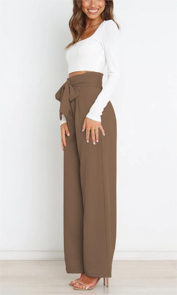 315g Weight Full Length Pants Length Polyester Fabric Type High Waist Waist Line Straight Pants Pants Type Micro-Elastic Elasticity Holiday Occasion Regular Fit Fit Type Solid Color Pattern Summer, Spring Season Women'S Gender Bowknot Design Simple Style, Streetwear Style Women's Holiday Simple Style Streetwear Solid Color Full Length Bowknot Straight Pants 1