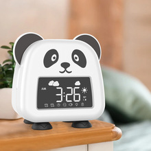 卡通熊猫闹钟中小学生充电儿童闹钟数钟书房卧室温度计倒计器时钟