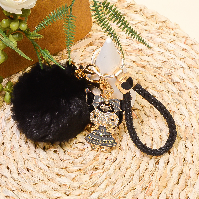 New Style Fur Ball Heart-Shaped Leather Cord Cat Keychain Small Pendant Rhinestone Metal Kuromi Kitten Keychain Wholesale New Style Fur Ball Heart-Shaped Leather Cord Cat Keychain Small Pendant Rhinestone Metal Kuromi Kitten Keychain Wholesale