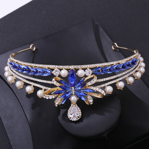 European and American wedding tiaras, hair accessories, zircon rhinestones, pearl alloy bows, bridal crown accessories wholesale