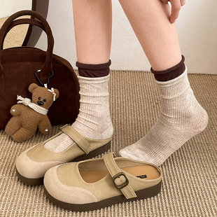 Lightweight Fashionable Flat Bottom Baotou Slippers Women's Outer Wear 2025 New Spring and Autumn Soft Bottom Slip-on Birkenen Half Slippers